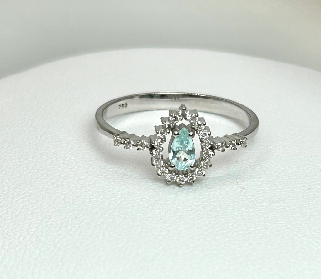 Anello Tourmaline Paraiba blue, oro bianco 18k e diamanti naturali certificati italiani