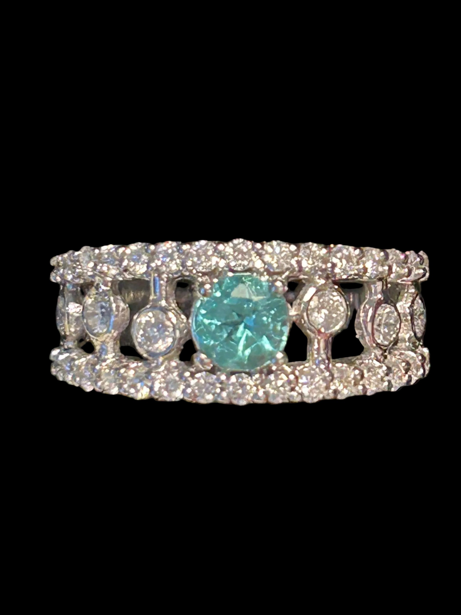 Anello Tourmaline Paraiba Natural neon blue, diamanti, Oro bianco 18k Certificati Italiani
