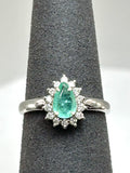Anello Tourmaline Paraiba neon blue green, diamanti naturali, oro bianco 18k.