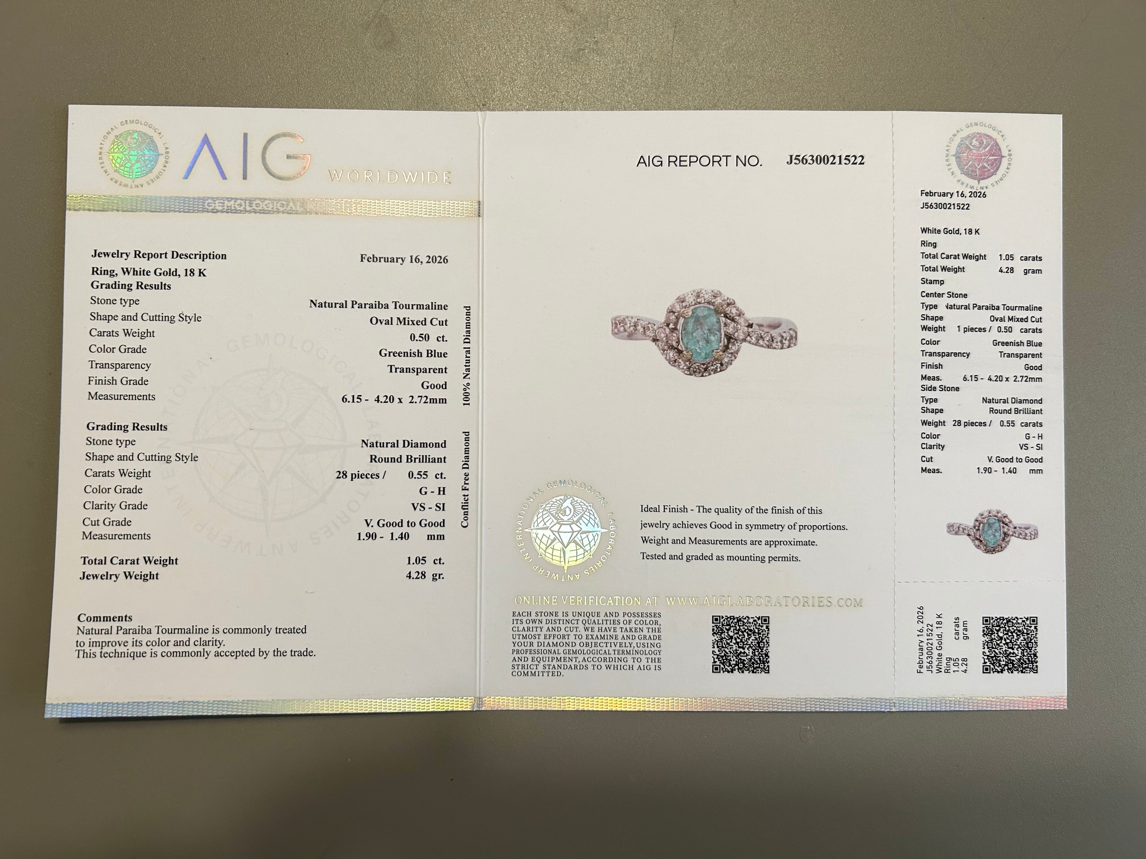 Anello Tourmaline Paraiba neon blue, diamanti naturali oro bianco 18k Certificati Italiani