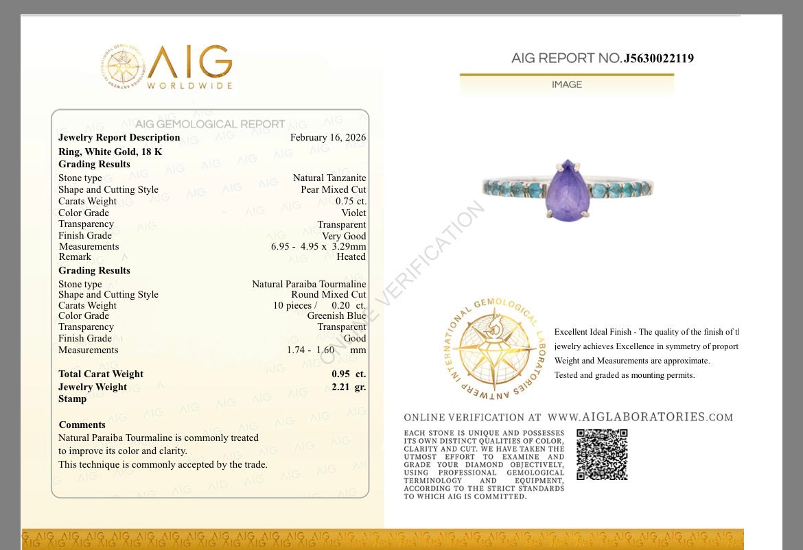 Anello Tourmaline Paraiba Brasiliana neon blue green e Tanzanita Natural