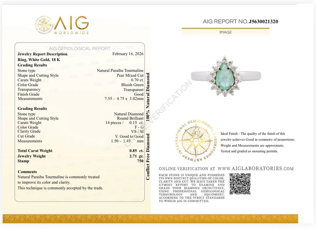 Anello Tourmaline Paraiba neon blue green, diamanti naturali, oro bianco 18k.