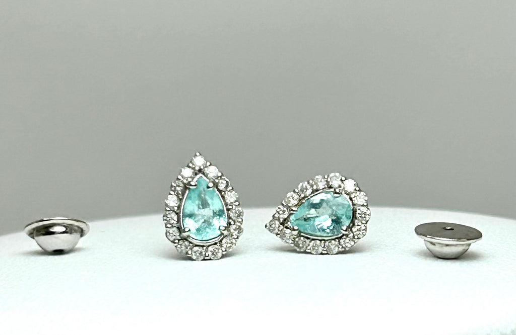 Orecchini Tourmaline Paraiba Neon blue e diamanti Naturali Oro bianco 18k