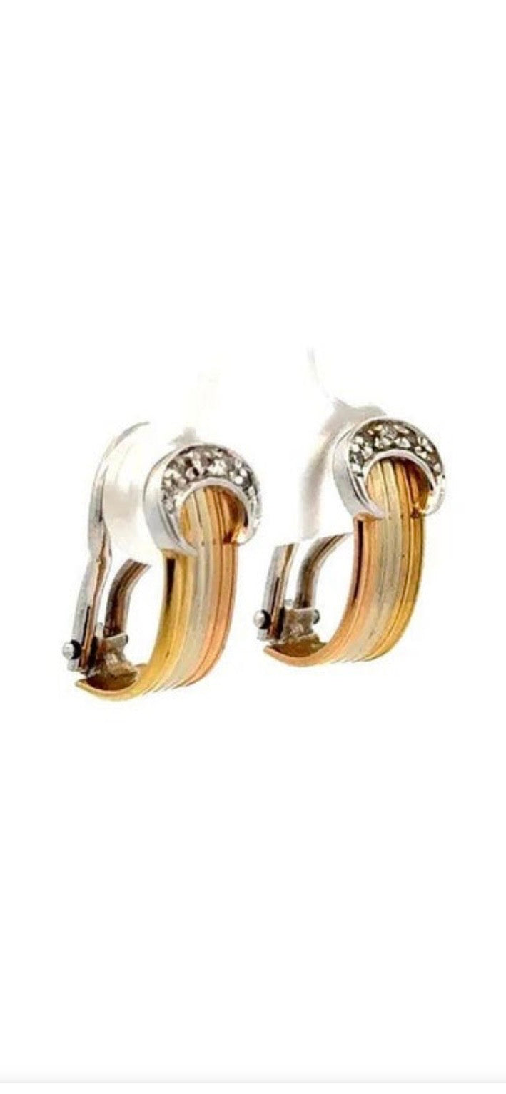Orecchini tri color oro 18k e diamanti naturali.