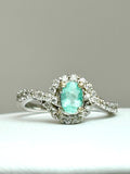 Anello Tourmaline Paraiba neon blue, diamanti naturali oro bianco 18k Certificati Italiani