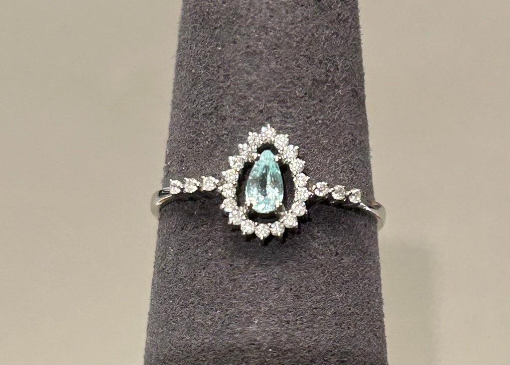 Anello Tourmaline Paraiba blue, oro bianco 18k e diamanti naturali certificati italiani