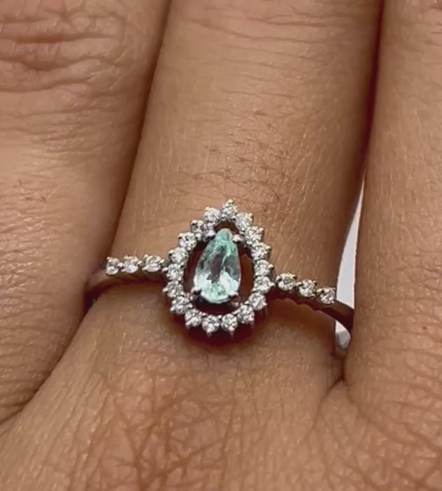 Anello Tourmaline Paraiba blue, oro bianco 18k e diamanti naturali certificati italiani